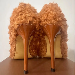 Faux Fur Pointed Toe Stiletto Heels