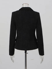 Black Tweed Short Blazer & Satin Mermaid Skirt Set