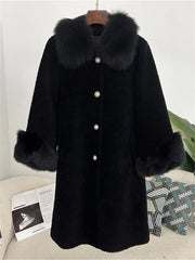 Faux Fur Trim Overcoat with Relaxed Straight Sleeves