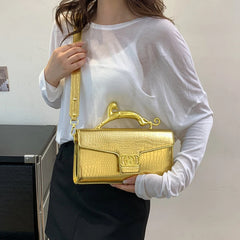 Embossed Croc Effect Animal Sculpture Top Handel Bag