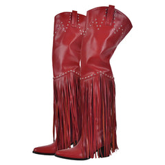 Fringed Pointed Toe Heeled Boots