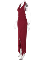 Halter Neck Deep Neck Slit Maxi Dress