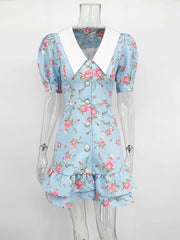 Puff Sleeve Ruffled Collar Mini Dress