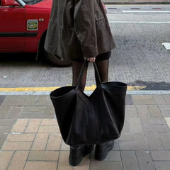 Large Genuine Leather V-Seam Tote Bag – Minimal Luxe Edition