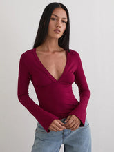 Deep V Neck Long Sleeve Top