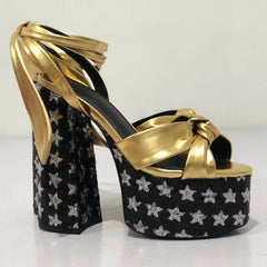 Floral Platform Bow Ankle Strap Heels