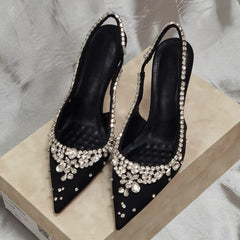 Pointed Toe Slingback Pumps with Crystal Embellishments