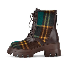 Plaid Platform Block Heel Boots