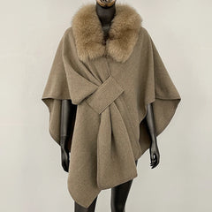 Fur Collar Knit Poncho