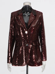 Sequined Blazer with Sculpted Stand Collar
