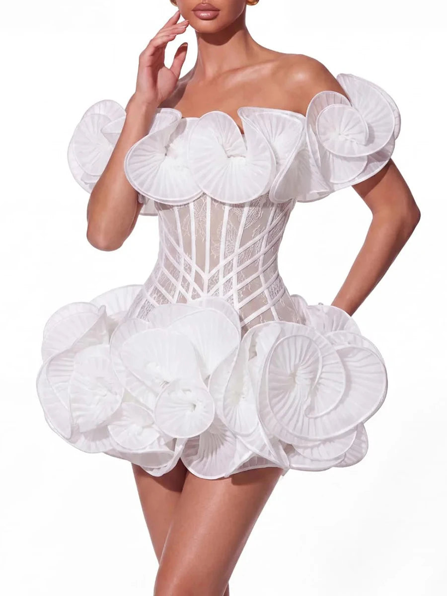 Off shoulder ruffle mini dress front view