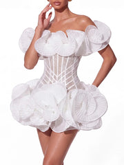 Off shoulder ruffle mini dress front view
