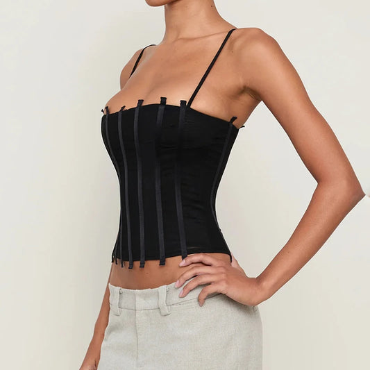 Black strappy boned corset top
