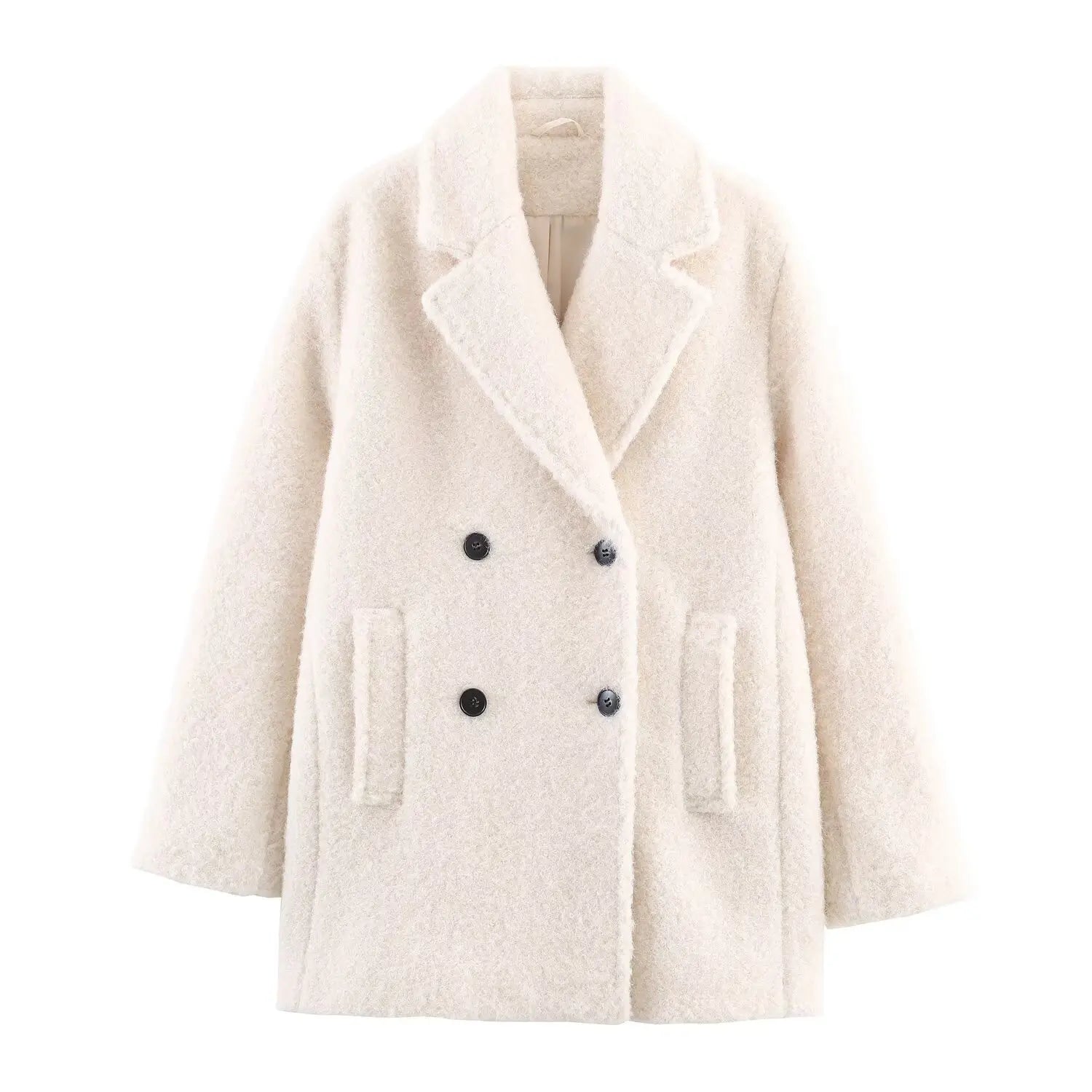 White coat with black buttons on a white background