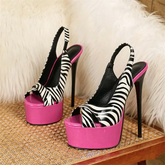 Zebra print stiletto heel platform sandal pair