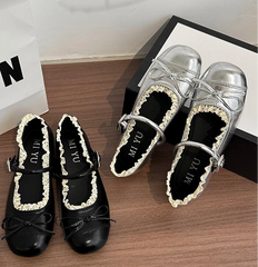 Round Toe Ballet Flats with Buckle Strap