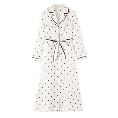 Polka dot notched collar coat front view