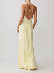 Yellow Halter Neck Ruched Maxi Dress