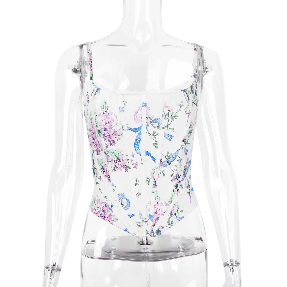 Mannequin wearing a floral swimsuit with a white background