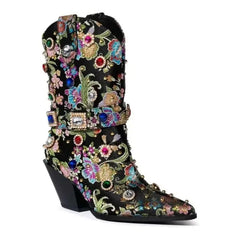 Embroidered Pointed Toe Boots