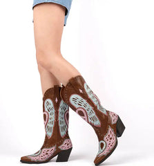 Embroidered Wing Detail Cowgirl Boots
