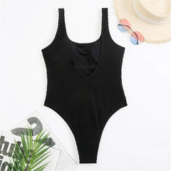 Ribbed High-Cut One-Piece Swimwear