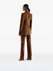 Star Embroidered Feather Trim Blazer and Flare Pant Suit