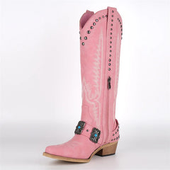 Embroidery Buckle Knee High Boots