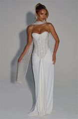 Sequin Strapless Draped Waist Evening Gown