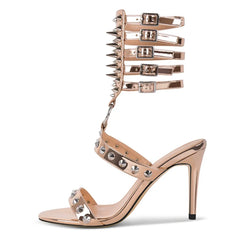 Studded Rivet Ankle Strap Stiletto Thin High Heel