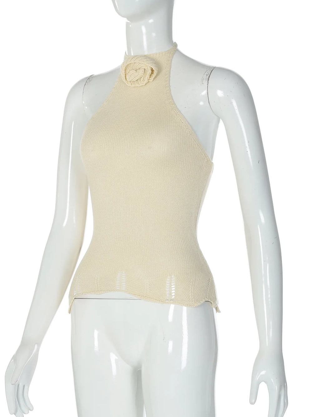 Beige halter top on a mannequin against a white background