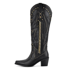 Black studded chain western boots