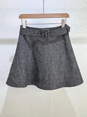 Grey Square-Collar Buttoned Top & A-Line Mini Skirt Set
