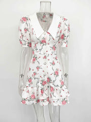 Puff Sleeve Ruffled Collar Mini Dress