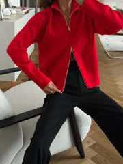 Zip Front Stand Collar Knit Jacket