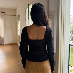 Draped V Neck Long Sleeve Top
