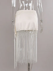 Tassel Fringe Satin Midi Skirt