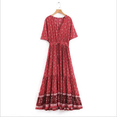 Bohemian Floral V-Neck Maxi Dress