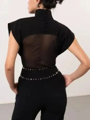High Neck Mesh Patchwork Bodysuit