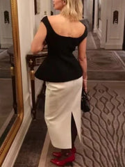 Black Square Neck Peplum Tank Top