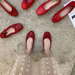 Red Ballet Flats with Bow Detail