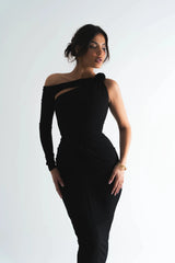 One-Shoulder 3D Flower Cut-Out Maxi Dress