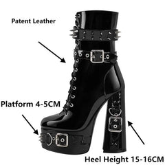 Detailed view of platform and heel on boots