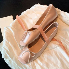 Silk Bowknot Square Toe Ballet Flats