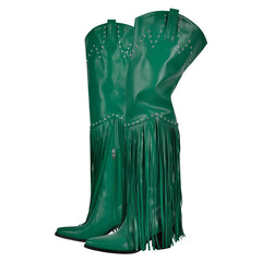 Fringed Pointed Toe Heeled Boots