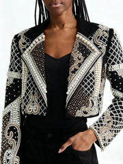 Black embellished jacket worn by a model