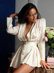 Satin Floral Puff Sleeve Mini Dress