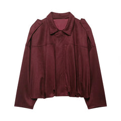 Lapel Suede Cropped Bomber Jacket