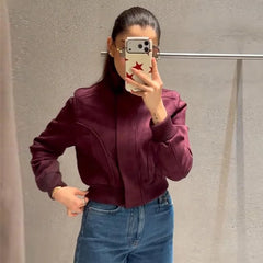 Stand Collar Ribbed Bomber Jacket