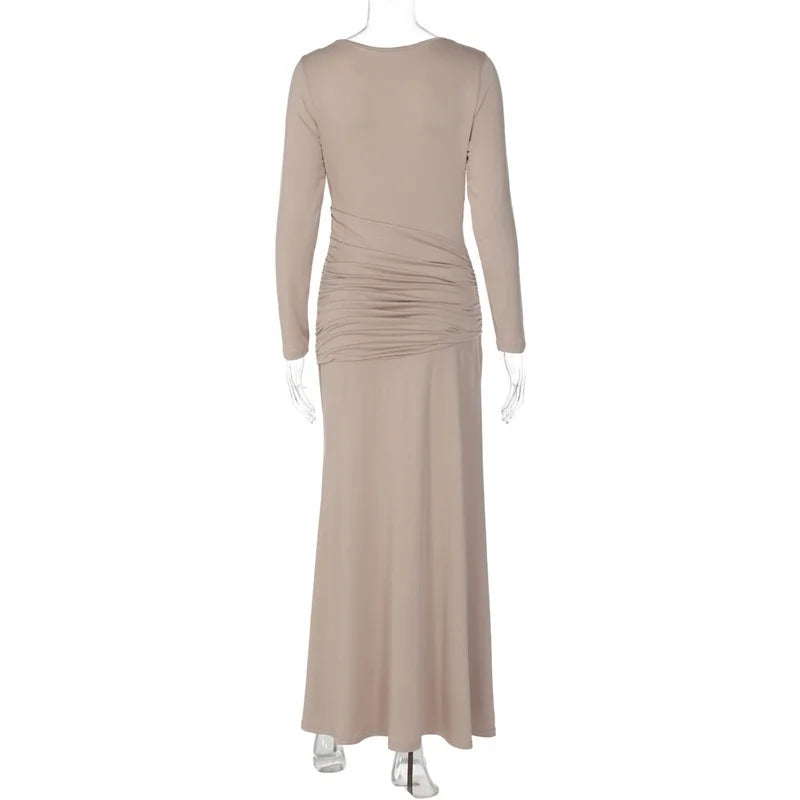 Beige long-sleeve dress on a white background